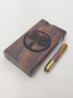 Rainbow Flowery Tree 3 Inch Dugout Stash Box, 2 Inch Brass One Hitter Bat w/ Grinder and Wood Adornment, Smoking Chillum Pipes +4 Pipe Screens