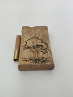 Tree Roots 3 Inch Dugout Stash Box, 2 Inch Brass One Hitter Bat w/ Grinder and Wood Adornment, Smoking Pipes, Cleaning Tool +4 Pipe Screens