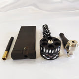 EBONY WOOD Smoking Bundle - 3 Pipes, 1 Stash Box - Brass Screens + Ebony Wood One Hitter Bat, Metal Pipe w/ Lid and Ebony, Revolver Pipe