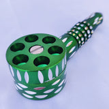 Green Revolver Pipe - High Quality Metal Smoking Pipe, Tobacco Six Shooter Pipe Green Decorative Notches, Smoking Bowl for Smoking Bowls