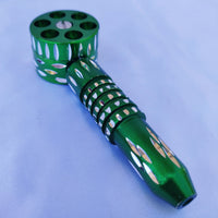 Green Revolver Pipe - High Quality Metal Smoking Pipe, Tobacco Six Shooter Pipe Green Decorative Notches, Smoking Bowl for Smoking Bowls