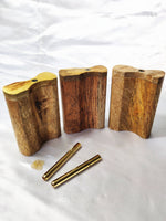 Handcrafted Mango Wood Dugout One Hitter, +2 Brass Bats, Mini Lighter Holder, +8 Mini Brass Screens / Filters for Chillums, 3-in-1 Tool Set