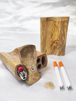 Mango Wood Dugout Smoke Box, 2 One Hitter Bats, Slot for Mini Lighter, 8 Brass Screens, Chillum Pipes, Pipe Cleaning tool, Smoking Box