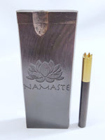 Namaste Ebony Dugout One Hitter Stash Box + Ebony Wood Brass Grinder Bat +4 Brass Pipe Screens - Yoga Flower Engraving - Smoking Pipe, Bat