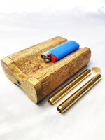 Handcrafted Mango Wood Dugout One Hitter, +2 Brass Bats, Mini Lighter Holder, +8 Mini Brass Screens / Filters for Chillums, 3-in-1 Tool Set