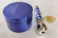 Blue Smoking Bundle - Blue and Silver Chillum + Blue Grinder