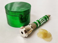Green Smoking Bundle, Brass Screens, Standard Smoking Pipe w/ Lid, 4 Screens & 4 Piece Metal Herb Grinder, Pocket Pipe, Stash Pipe Bundle