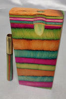 Rainbow Dugout from Mango Wood, One Hit Pipe - 4 Brass Pipe Screens - Premium Dyed Wood - Stash Box - Grinder Dug Out With Bat - Smoking Box
