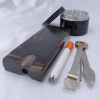 Smoking Bundle - Ebony Dugout w/ Flag Engraving, Grinder, One Hitter, and Cleaning Tool