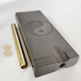 Yin & Yang Engraved Ebony Wood Dugout Stash Box - One Hitter, Glass Smoking Pipe +4 Screens, Wooden Chillum, 100% Brass One Hitter Pipes