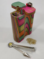 Large Rainbow Dugout Stash Box (4in) w/ 2 Brass One Hitter Bats w/ Rainbow Adornment, 2 Chillum Pipe One Hitters +8 Screens