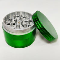 Green 2 Inch Herb Grinder with Catcher, Metal Grinder for Herbs, 4 Pieces, Metal Tobacco and Kitchen Spice Grinder + Screened Bottom Chamber