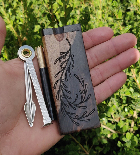 Brown and Black Ebony Dugout w/ Olive Branch Engraving