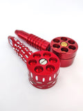 Red Revolver Pipe Smoking Set - Metal Grinder w/ Dust Catcher - Multi Bowl Metal Smoking Pipe - Pipe for Smoking - Grinder w/ 3 Chambers