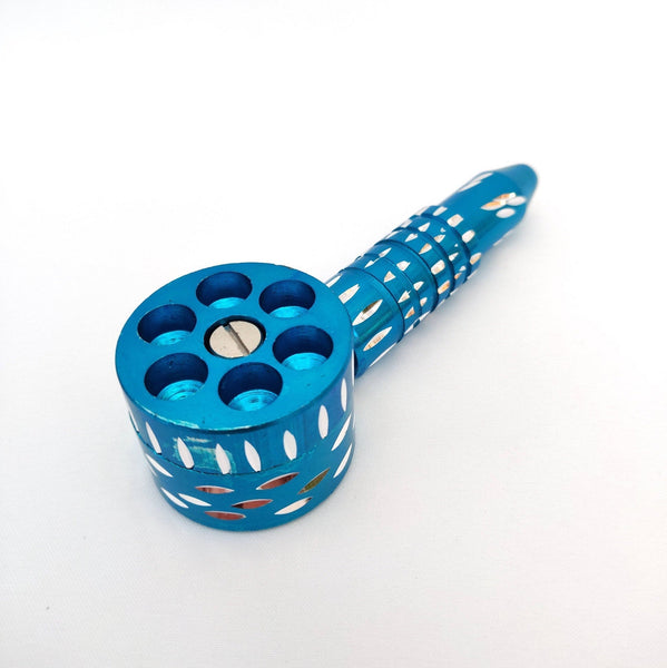 Light Blue Revolver Multi Bowl Smoking Pipe - Spin Top Metal Pipe - 6 Bowls for Herbs - Rotating Tobacco Pipe - 6 Shooter - Pipe for Smoking