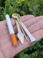 Grinder Tip Metal One Hitter - Spiked Cigarette Pipe for Smoking Tobacco + 4 Brass Screens, Portable Pocket Pipe for Dugout Boxes, Herb Bat
