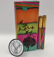Dandelion Rainbow Dugout Stash Box, 3" Brass One Hitter Grinder Bat w/ Rainbow Wood Adornment - Wood Chillum Smoking Pipe +8 Pipe Screens