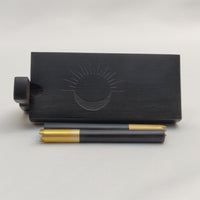 Sun and Moon Ebony Dugout Stash Box, 3" Brass One Hitter Bat w/ Ebony Wood Adornment - Wood Chillum Smoking Pipe + 4 Pipe Screens