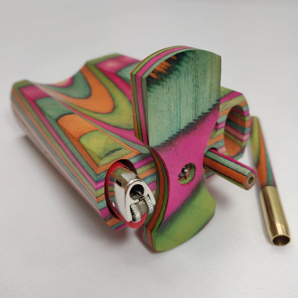 Large Rainbow Dugout Stash Box (4in) w/ 2 Brass One Hitter Bats w/ Rainbow Adornment (Or Glass Pipes), 2 Chillum Pipe One Hitters +8 Screens