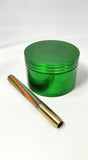 Green Metal Grinder w/ Dust Catcher, Includes a Rainbow and Brass One Hitter Bat, 4 Screens