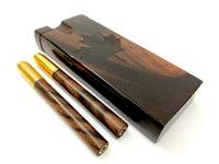 Ebony w/ Brown Dugout Stash Box Canadian Leaf, Brass One Hitter Grinder Bat w/ Wood Adornment - Wood Chillum Smoking Pipe +4 Pipe Screens