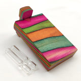 Mini-Sized 3" Rainbow Dugout (Dyed Mango Wood) + (2) 2 Inch Glass One Hitter Pipes - Omnya's New Release of Small Wooden Stash Boxes!