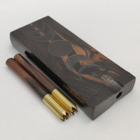 Moon & Star Ebony Dugout Stash Box, 3" Brass One Hitter Grinder Bat w/ Ebony Wood Adornment - Wood Chillum Smoking Pipe +4 Pipe Screens
