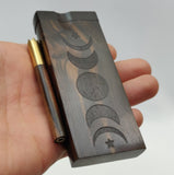 Moon & Star Ebony Dugout Stash Box, 3" Brass One Hitter Grinder Bat w/ Ebony Wood Adornment - Wood Chillum Smoking Pipe +4 Pipe Screens