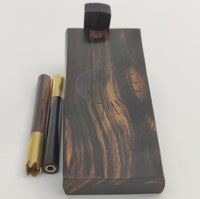 Rare Brown Ebony Dugout "Sun / Moon" Stash Box, + 3 Inch Brass One Hitter Bats w/ Ebony Wood Adornments - Wood Smoking Pipes +4 Pipe Screens
