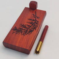 Juniper Redwood Dugout Stash Box, 3" Brass One Hitter Bat w/ Redwood Adornment - Wood Chillum Smoking Pipe +4 Pipe Screens