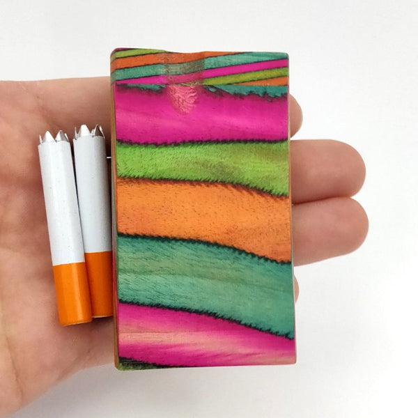 Mini-Sized 3" Rainbow Dugout (Dyed Mango Wood) + (2) 2 Inch One Hitter Pipes / Metal Bats - Omnya's New Release of Small Wooden Stash Boxes!