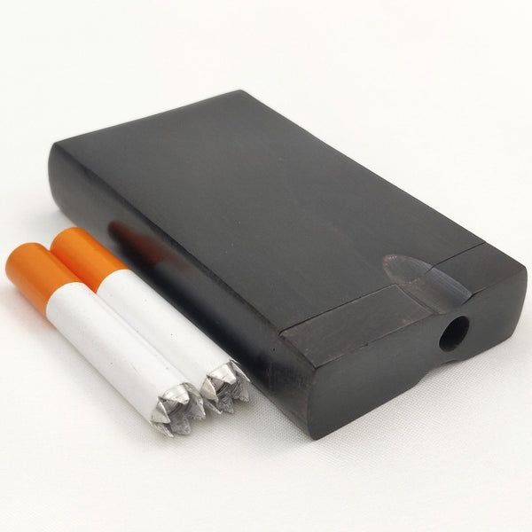 Ebony 3" Dugout Stash Box - Cigarette One Hitter Bat Smoking Pipe  +10 Mini Smoking Pipe Screens / Brass Filters - Dug Out Pipe Storage Box
